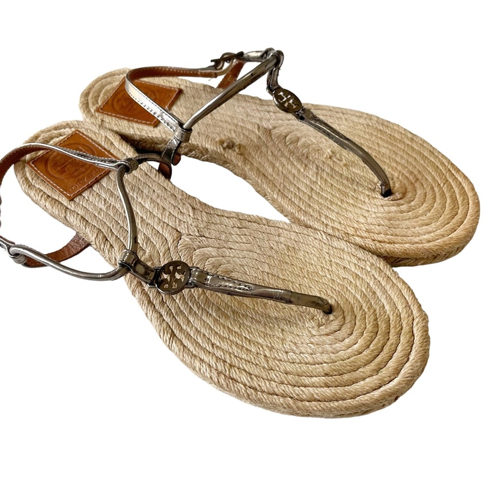 Tory Burch Emmy Metallic Pewter Espadrille Sandal 8